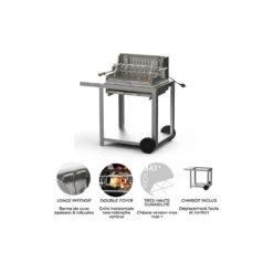 Barbecue Charbon Mendy Inox Marin + Chariot Inox + Tournebroche - Le Marquier -Esprit Barbecue mendy inox sur chariot le marquier 3339380167155 4