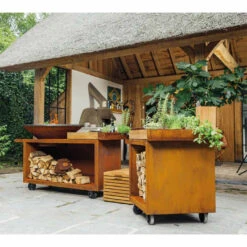 Brasero Plancha Island Corten PRO 100 Bois De Teck + Housse - Ofyr -Esprit Barbecue ofyr island pro 100 teck 2020000022121 2