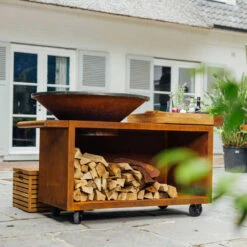 Brasero Plancha Island Corten PRO 100 Bois De Teck + Housse - Ofyr -Esprit Barbecue ofyr island pro 100 teck 2020000022121 3